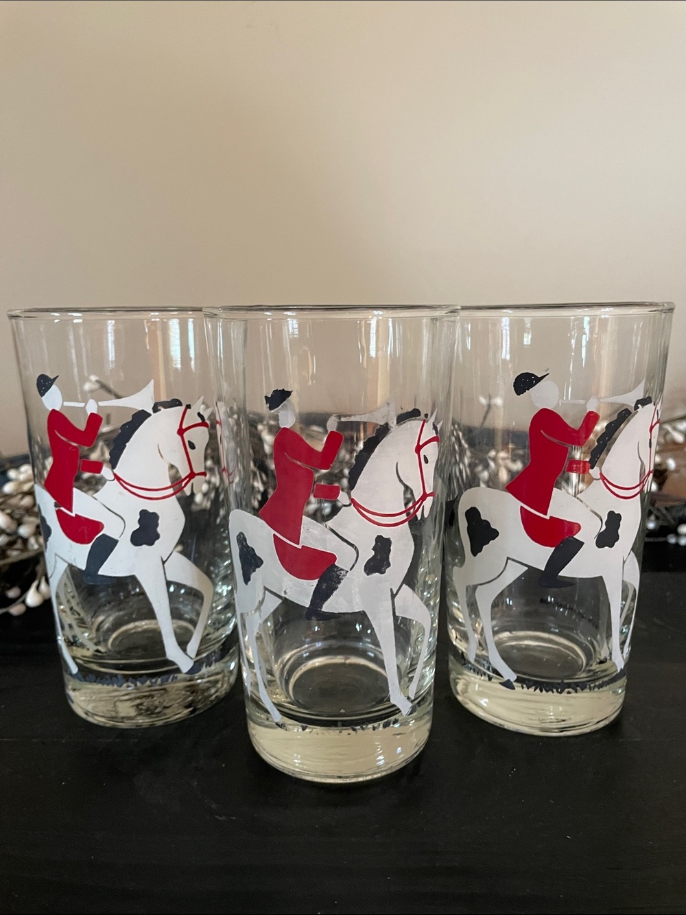 Vintage Set of 3 Libbey Equestrian Horse Riding Tumbler Glasses